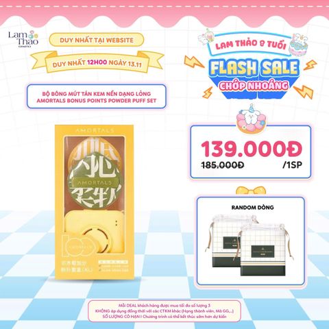  [DUY NHẤT WEB 13.11 TẶNG 02 BTT AMORTALS] [DUY NHẤT CH: DEAL SỐC 10.11 - 24.11 MUA 02 TẶNG CỌ PHỦ PHẤN HOẶC CỌ CHE KHUYẾT ĐIỂM AMORTALS] Bộ Bông Mút Tán Kem Nền Dạng Lỏng Amortals Bonus Points Powder Puff Set 