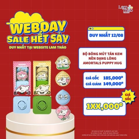  [DEAL WEB: DUY NHẤT 12/8 GIÁ SỐC] Bộ Bông Mút Tán Kem Nền Dạng Lỏng Amortals Puppy Hug Series Powder Puff Set 