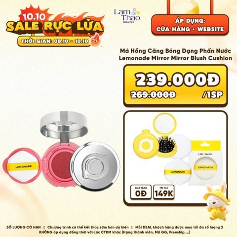  [DEAL SỐC 8.10 - 10.10 GƯƠNG BỎ TÚI + SET BÔNG PHẤN LEMONADE] Má Hồng Căng Bóng Dạng Phấn Nước Lemonade Mirror Mirror Blush Cushion 