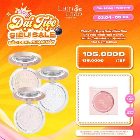  [DEAL SỐC 03.04 - 05.04 TẶNG MÁ HỒNG MENOW] Phấn Phủ Dạng Nén Kiềm Dầu Che Phủ Hoàn Hảo Menow Matte Tulle Makeup Powder Viet Nam Edition 