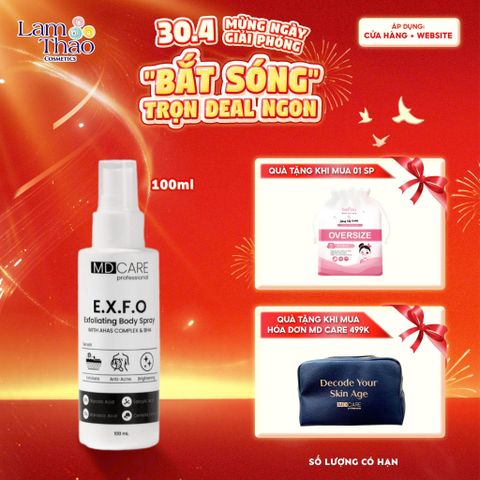  [TẶNG BTT BEFOU OVERSIZE 50 MIẾNG] [HĐ MD CARE 499K TẶNG 01 TÚI DA] Xịt Tẩy Tế Bào Chết Toàn Thân MD CARE E.X.F.O Exfoliating Body Spray 