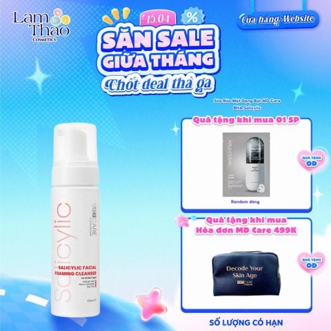  [TẶNG 01 MASK ARUMORE] [HĐ MD CARE 499K TẶNG 01 TÚI DA] Sữa Rửa Mặt Dạng Bọt Dành Cho Da Dầu Mụn Nhạy Cảm MD CARE BHA Salicylic Facial Foaming Cleanse 