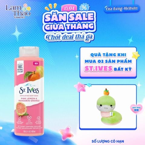  [MUA 2 SP ST.IVES BẤT KỲ TẶNG 01 GẤU BÔNG] Sữa Tắm Dưỡng Sáng Da St.Ives Pink Lemon & Mandarin Orange Exfoliating Body Wash (Mẫu Mới) 