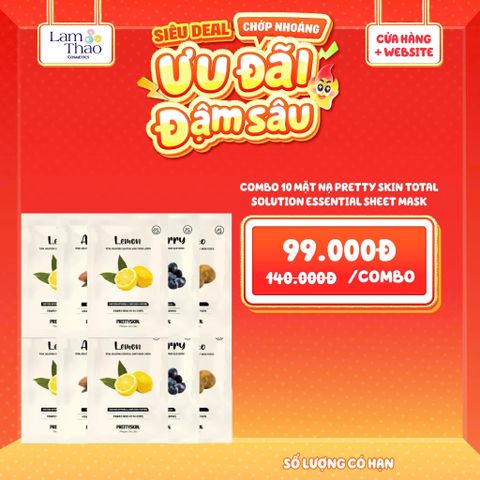  [COMBO 10 NẠ PRETTY SKIN GIÁ SỐC] Mặt Nạ Dưỡng Da Pretty Skin Total Solution Essential Sheet Mask 