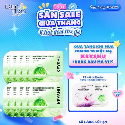  [MUA 10 MASK KEYSHU DÒNG RAU MÁ VIP TẶNG 02 MASK KEYSHU] Mặt Nạ Rau Má Làm Dịu Da Keyshu Bioessence Mask Pre 