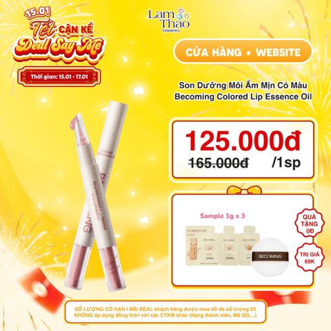  [DEAL SỐC 15.01 - 17.01 TẶNG BÔNG PHẤN + SAMPLE 3 GÓI KEM NỀN BECOMING] Son Dưỡng Môi Ẩm Mịn Có Màu Becoming Colored Lip Essence Oil 