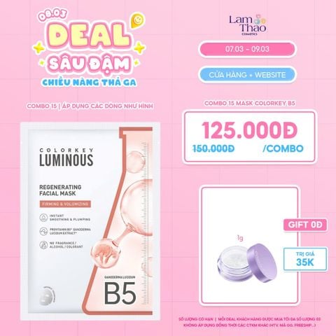  [DEAL SỐC 07.03 - 09.03 MUA COMBO 15 MASK TẶNG PHẤN PHỦ COLORKEY 1G] Mặt Nạ Tái Tạo Da Colorkey Luminous Regenerating Facial Mask 