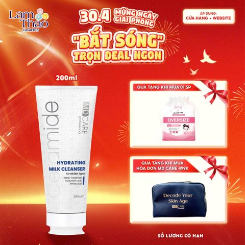  [TẶNG BTT BEFOU OVERSIZE 50 MIẾNG] [HĐ MD CARE 499K TẶNG 01 TÚI DA] Sữa Rửa Mặt Dịu Nhẹ Và Cấp Ẩm Cho Da Nhạy Cảm MD CARE Hydrating Milk Cleanser 