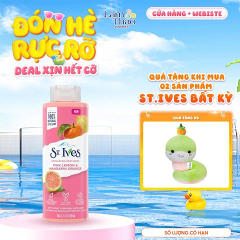  [MUA 2 SP ST.IVES BẤT KỲ TẶNG 01 GẤU BÔNG] Sữa Tắm Dưỡng Sáng Da St.Ives Pink Lemon & Mandarin Orange Exfoliating Body Wash (Mẫu Mới) 