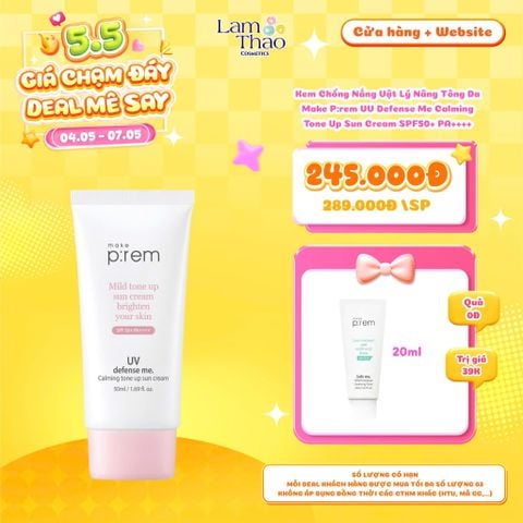  [DEAL SỐC 04.05 - 07.05 TẶNG SRM MAKE P:REM 20ML] Kem Chống Nắng Vật Lý Nâng Tông Da Make P:rem UV Defense Me Calming Tone Up Sun Cream SPF50+ PA++++ 