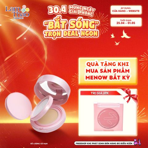  [DEAL SỐC 25.04 - 01.05 MUA 01 TẶNG 01 MÁ HỒNG MENOW] Cushion Kèm Phấn Phủ Menow Rouge Light Makeup Powder Cushion Powder Cream 