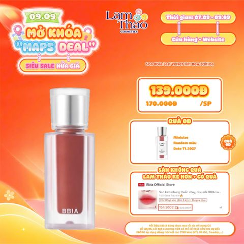  [DEAL SỐC 07.09 - 09.09 TẶNG SON BBIA MINI] Son Bbia Last Velvet Tint New Edition 