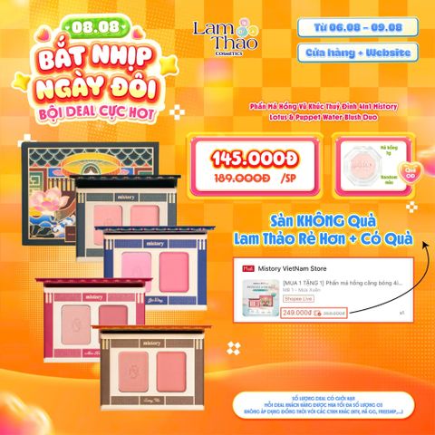  [DEAL SỐC 06.08 - 09.08 TẶNG MÁ HỒNG MISTORY BLUSH MINI] Phấn Má Hồng Vũ Khúc Thuỷ Đình 4In1 Mistory Lotus & Puppet Water Blush Duo 