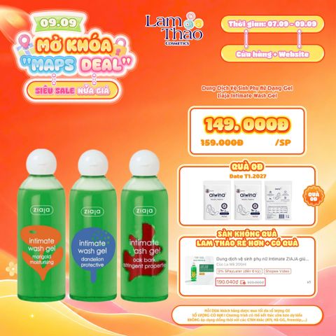  [DEAL SỐC 07.09 - 09.09 TẶNG 03 GÓI 2 MIẾNG BVS AIWINA] Dung Dịch Vệ Sinh Phụ Nữ Dạng Gel Ziaja Intimate Wash Gel 