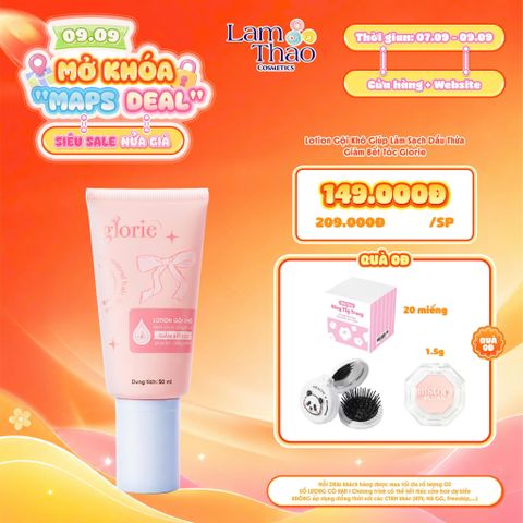  [DEAL SỐC 07.09 - 09.09 TẶNG BTT 20 MIẾNG + GƯƠNG MENOW + MÁ HỒNG MISTORY 1.5G] Lotion Gội Khô Giúp Làm Sạch Dầu Thừa Giảm Bết Tóc Glorie 