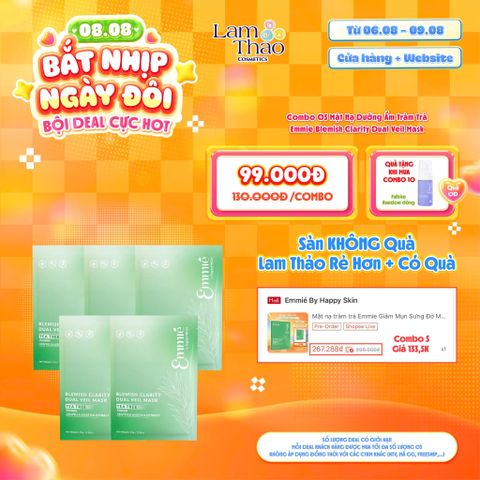  [DEAL SỐC 06.08 - 09.08 MUA COMBO 10 MASK TẶNG DDVS EMMIE 100ML] Mặt Nạ Dưỡng Ẩm Tràm Trà Emmie Blemish Clarity Dual Veil Mask 
