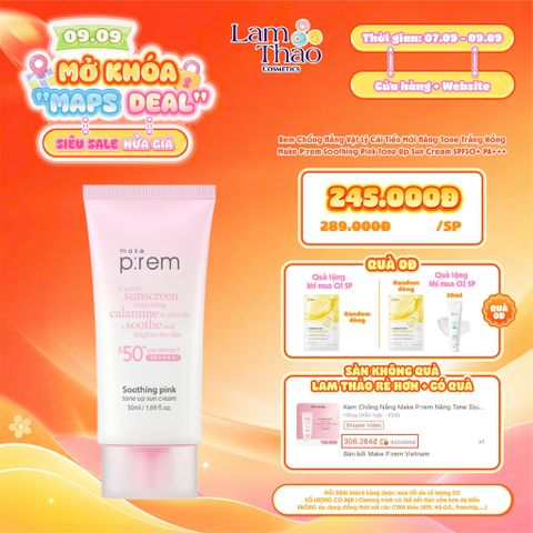  [DEAL SỐC 07.09 - 09.09 MUA 1 TẶNG MẶT NẠ MAKE P:REM ---- MUA 2 TẶNG MẶT NẠ + SRM MAKE P:REM 20ML] Kem Chống Nắng Vật Lý Cải Tiến Mới Nâng Tone Trắng Hồng Make P:rem Soothing Pink Tone Up Sun Cream SPF50+ PA++++ 
