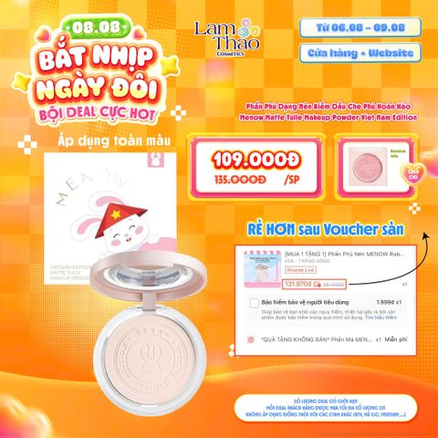  [DEAL SỐC 06.08 - 09.08 TẶNG MÁ HỒNG MENOW] Phấn Phủ Dạng Nén Kiềm Dầu Che Phủ Hoàn Hảo Menow Matte Tulle Makeup Powder Viet Nam Edition 