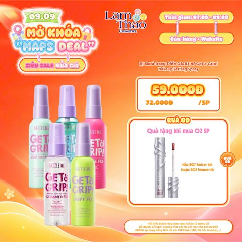 [DEAL SỐC 07.09 - 09.09 MUA 02 TẶNG SON KEM BÓNG DAZZLE #B07 HOẶC #R03] Xịt Khoá Trang Điểm DAZZLE ME Get a Grip! Makeup Setting Spray 