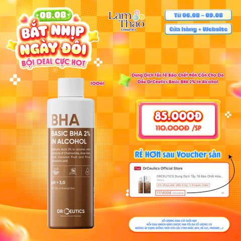  [DEAL SỐC 06.08 - 09.08 KHI MUA SIZE 100ML] Dung Dịch Tẩy Tế Bào Chết Nền Cồn Cho Da Dầu DrCeutics Basic BHA 2% In Alcohol 