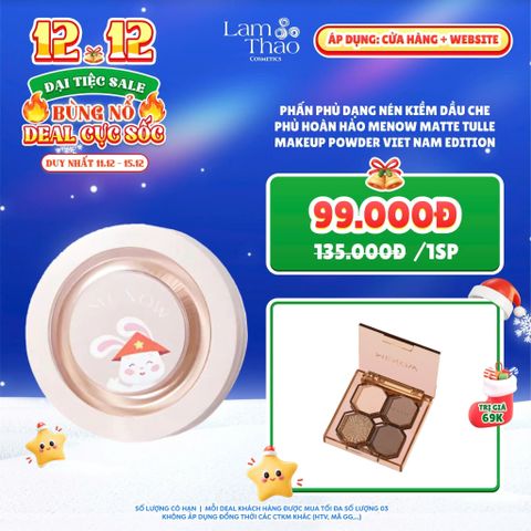  [DEAL SỐC 11.12 - 15.12 TẶNG PHẤN MẮT MENOW 4 Ô] Phấn Phủ Dạng Nén Kiềm Dầu Che Phủ Hoàn Hảo Menow Matte Tulle Makeup Powder Viet Nam Edition 