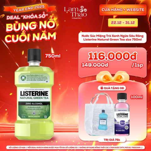  [DEAL SỐC 22.12 - 31.12 MUA SIZE 750ML TẶNG NƯỚC SÚC MIỆNG 100ML + TÚI TOTE] Nước Súc Miệng Trà Xanh Ngừa Sâu Răng Listerine Natural Green Tea 