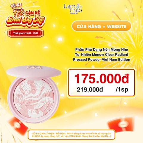  [DEAL SỐC 15.01 - 17.01] Phấn Phủ Dạng Nén Mỏng Nhẹ Tự Nhiên Menow Clear Radiant Pressed Powder Viet Nam Edition 