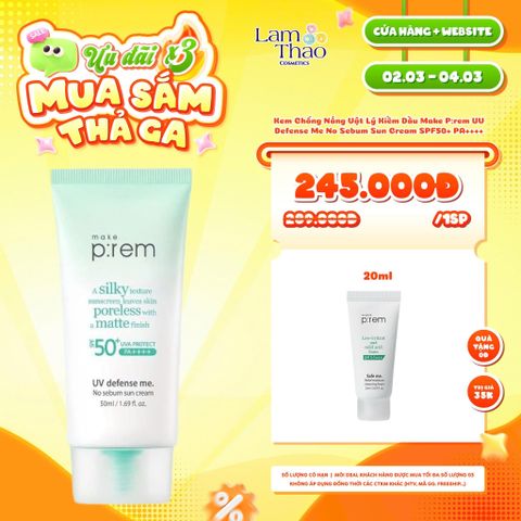  [DEAL SỐC 02.03 - 04.03 TẶNG SRM MAKE P:REM 20ML] Kem Chống Nắng Vật Lý Kiềm Dầu Make P:rem UV Defense Me No Sebum Sun Cream SPF50+ PA++++ 