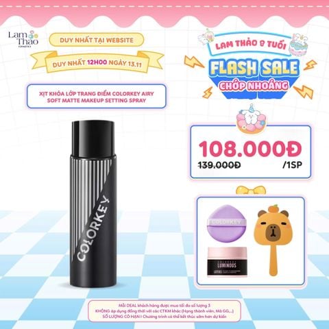  [DUY NHẤT WEB 13.11 SIZE 100ML TẶNG MÚT + GƯƠNG + MASK ĐẤT SÉT] [DUY NHẤT CH: DEAL SỐC 10.11 - 24.11 TẶNG MÚT COLORKEY - MUA HOÁ ĐƠN 419K TẶNG MẶT NẠ BÙN KHOÁNG + XỊT KHOÁ NỀN 30ML] Xịt Khóa Lớp Trang Điểm Colorkey Airy Soft Matte Makeup Setting Spray 