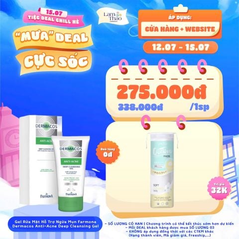  [DEAL 12/7 - 15/7 TẶNG BÔNG TT LML TOP 80M] Gel Rửa Mặt Sạch Sâu, Hỗ Trợ Ngừa Mụn Farmona Dermacos Anti-Acne Deep Cleansing Gel 
