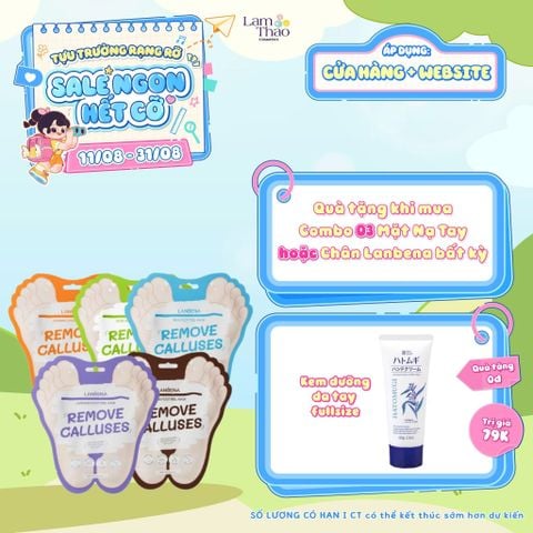  [DEAL 11/8 - 31/8 MUA COMBO 3 NẠ CHÂN/TAY LANBENA TẶNG 1 TUÝP KEM DƯỠNG TAY HATOMUGI] [DEAL 11/8 - 31/8 HĐ LANBENA 299K TẶNG 01 MẶT NẠ MẮT LANBENA VITA C] Mặt Nạ Chân Làm Mềm Cấp Ẩm Lanbena Foot Peel Mask 