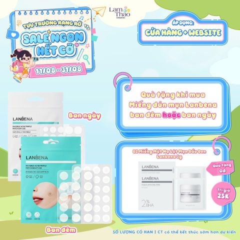  [DEAL 11/8 - 31/8 MUA MIẾNG DÁN MỤN BAN ĐÊM/BAN NGÀY TẶNG 02 MIẾNG DÁN LỘT MỤN 3G] [DEAL 11/8 - 31/8 HĐ LANBENA 299K TẶNG 01 MẶT NẠ MẮT LANBENA VITA C] Miếng Dán Mụn Ban Đêm Lanbena Invisible Acne Pimple Patch Night Use 