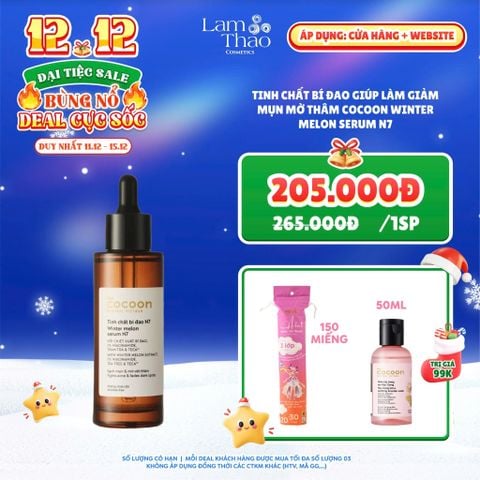  [DEAL SỐC 11.12 - 15.12 TẶNG NTT SEN HẬU GIANG 50ML + BTT ALICE 150 MIẾNG] Tinh Chất Bí Đao Giúp Làm Giảm Mụn Mờ Thâm Cocoon Winter Melon Serum N7 