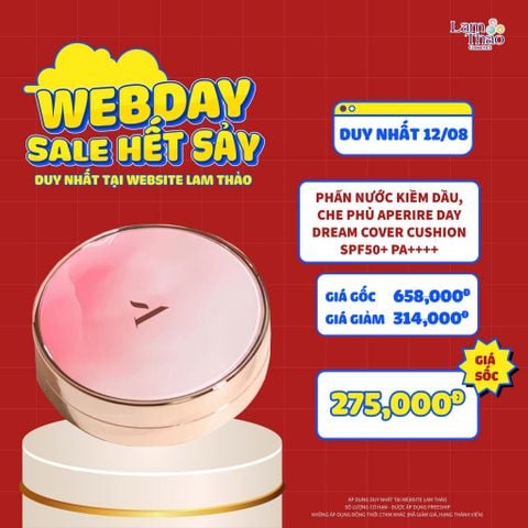  [DEAL WEB: DUY NHẤT 12/8 GIÁ SỐC] Phấn Nước Kiềm Dầu, Che Phủ Aperire Day Dream Cover Cushion SPF50+ PA++++ 