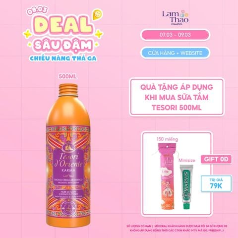  [DEAL SỐC 07.03 - 09.03 MUA SIZE 500ML TẶNG BTTT ALICE 150 MIẾNG + KĐR MARVIS MINI] Sữa Tắm Nước Hoa Tesori D'Oriente Karma Bath Foam 