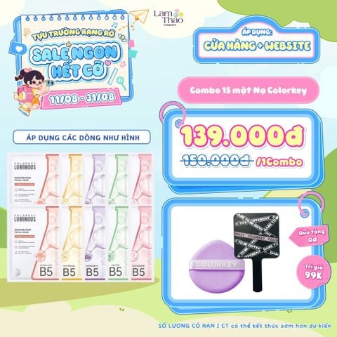  [DEAL 11/8 - 31/8 MUA COMBO 15 NẠ COLORKEY BẤT KÌ TẶNG 01 BÔNG MÚT COLORKEY + 01 GƯƠNG CẦM TAY COLORKEY]  Mặt Nạ Tái Tạo Da Colorkey Luminous Regenerating Facial Mask 
