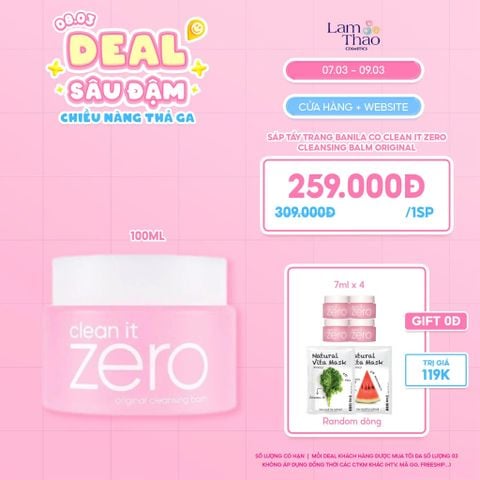  [DEAL SỐC 07.03 - 09.03 TẶNG 04 SOAP TT BANILA CO 7ML + 02 MASK TOO COOL FOR SCHOOL] Sáp Tẩy Trang Banila Co Clean It Zero Cleansing Balm Original 