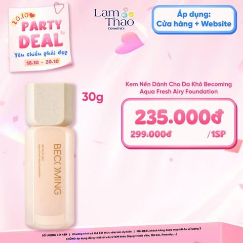  [DEAL SỐC 18/10 - 20/10 MUA SIZE 30g] Kem Nền Dành Cho Da Khô Becoming Aqua Fresh Airy Foundation 