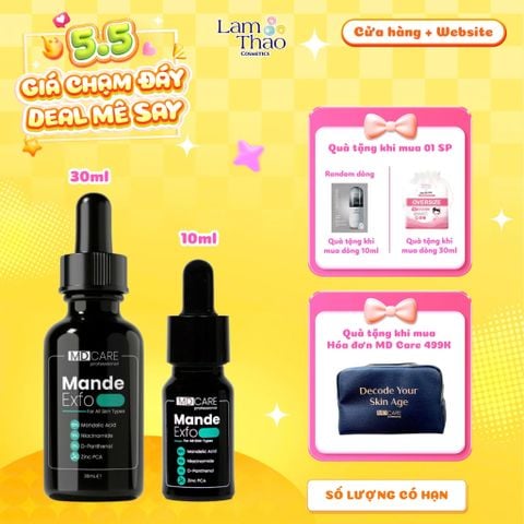  [MUA SIZE 10ML TẶNG 01 MASK ARUMORE - SIZE 30ML TẶNG BTT BEFOU OVERSIZE 50 MIẾNG] [HĐ MD CARE 499K TẶNG 01 TÚI DA] Tẩy Tế Bào Chết Căng Bóng, Cấp Ẩm Và Làm Sáng Da MD CARE Mande Exfo 
