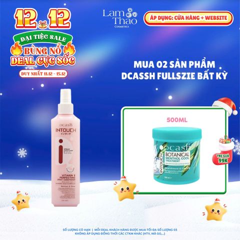  [DEAL SỐC 11.12 - 15.12 MUA 2SP DCASH FULLSIZE BẤT KỲ TẶNG KEM Ủ TÓC MEMTHOL COOL 500ML] Xịt Dưỡng Tóc Dcash Intouch Vitamin E Perfecting Spray Conditioner 