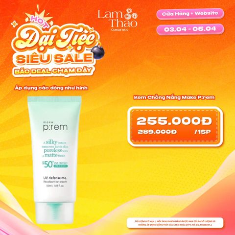  [DEAL SỐC 03.04 - 05.04] Kem Chống Nắng Vật Lý Kiềm Dầu Make P:rem UV Defense Me No Sebum Sun Cream SPF50+ PA++++ 