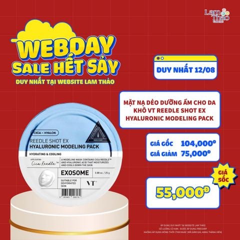  [DEAL WEB: DUY NHẤT 12/8 GIÁ SỐC] Mặt Nạ Dẻo Dưỡng Ẩm Cho Da Khô VT Reedle Shot Ex Hyaluronic Modeling Pack 
