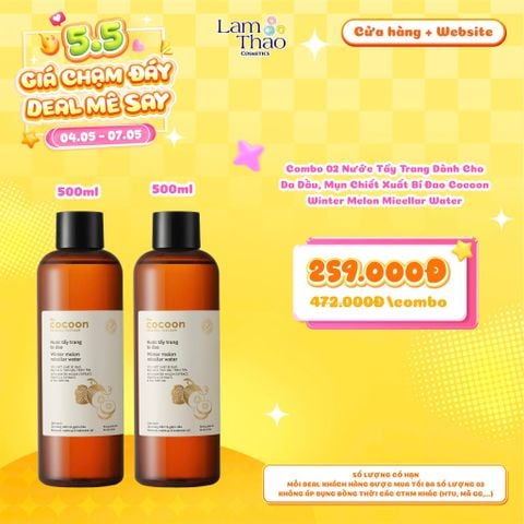  [DEAL SỐC 04.05 - 07.05 COMBO 02 NTT BÍ ĐAO] Nước Tẩy Trang Dành Cho Da Dầu, Mụn Chiết Xuất Bí Đao Cocoon Winter Melon Micellar Water 