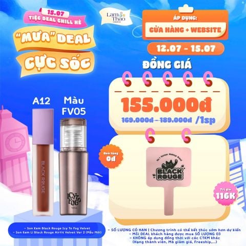 [DEAL 12/7 - 15/7 MÀU A12 TẶNG GƯƠNG CẦM TAY CAT'S] Son Kem Lì Black Rouge Airfit Velvet Ver 2 (Mẫu Mới) 