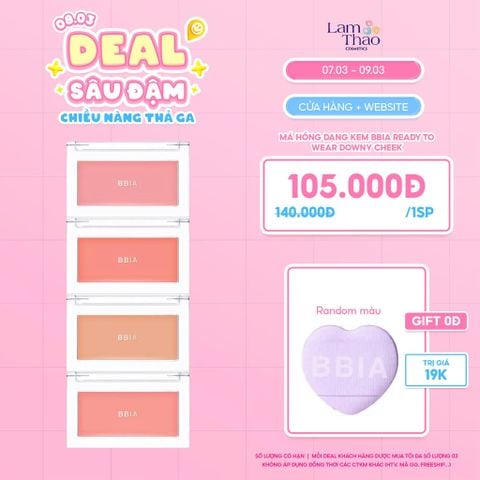  [DEAL SỐC 07.03 - 09.03 TẶNG BÔNG MÚT BBIA] Má Hồng Dạng Kem Bbia Ready To Wear Downy Cheek 