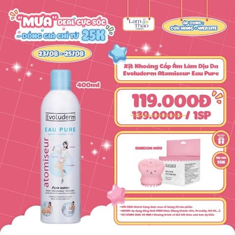  [DEAL 23/8 - 25/8 MUA SIZE 400ML TẶNG 1 DỤNG CỤ RỬA MẶT EVOLUDERM] Xịt Khoáng Cấp Ẩm Làm Dịu Da Evoluderm Atomiseur Eau Pure 
