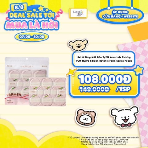  [DEAL 07/8 - 10/8 GIÁ SỐC] Set 8 Bông Mút Đào Tự Xé Amortals Picking Puff Hydro Edition Botanic Farm Series Peach 