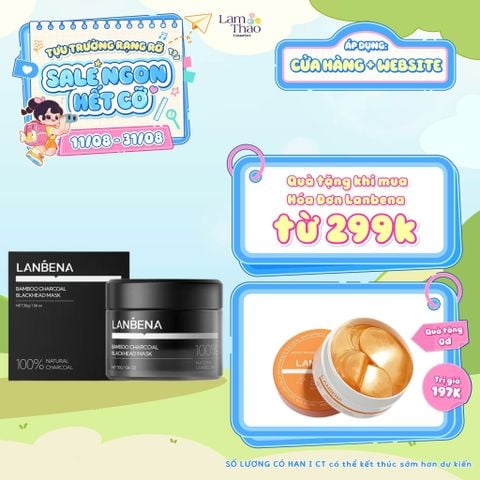  [DEAL 11/8 - 31/8 HĐ LANBENA 299K TẶNG 01 MẶT NẠ MẮT LANBENA VITA C] Mặt Nạ Loại Bỏ Mụn Đầu Đen Lanbena BamBoo Charcoal Blackhead Mask 100% Natural Charcoal 