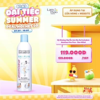  [DEAL SỐC 07.07 - 10.07 KHI MUA SIZE 400ML] Xịt Khoáng Cấp Ẩm Làm Dịu Da Evoluderm Atomiseur Eau Pure 