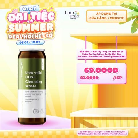  [DEAL SỐC 07.07 - 10.07 KHI MUA BẢN REFILL 400ML]  Nước Tẩy Trang Làm Sạch Sâu Và Dưỡng Ẩm Cho Mọi Loại Da, Da Nhạy Cảm DrCeutics Ultra Mild Olive Cleansing Water 